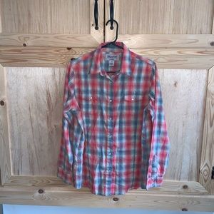 Wrangler plaid pearl button western rodeo shirt size L